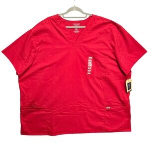 NWT Cherokee Mens 5XL Tall Red 4 Pocket Utility Scrub Top